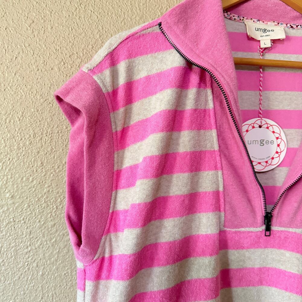 NEW Umgee Pink Terry Cloth Striped Half Zip Dress - Picture 5 of 9